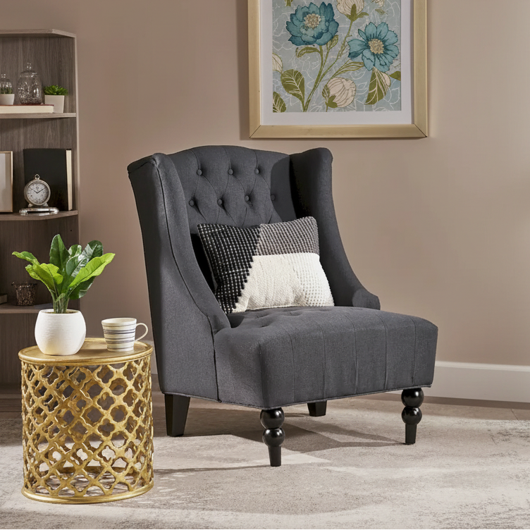 Sillón club tapizado con respaldo alto y capitoné de 27.5"
