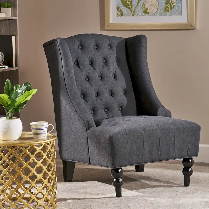 Sillón club tapizado con respaldo alto y capitoné de 27.5"