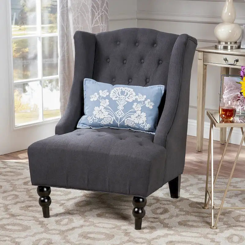 Sillón club tapizado con respaldo alto y capitoné de 27.5"