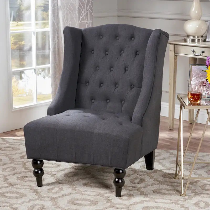 Sillón club tapizado con respaldo alto y capitoné de 27.5"