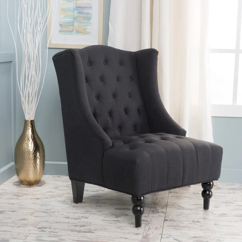 Sillón club tapizado con respaldo alto y capitoné de 27.5"
