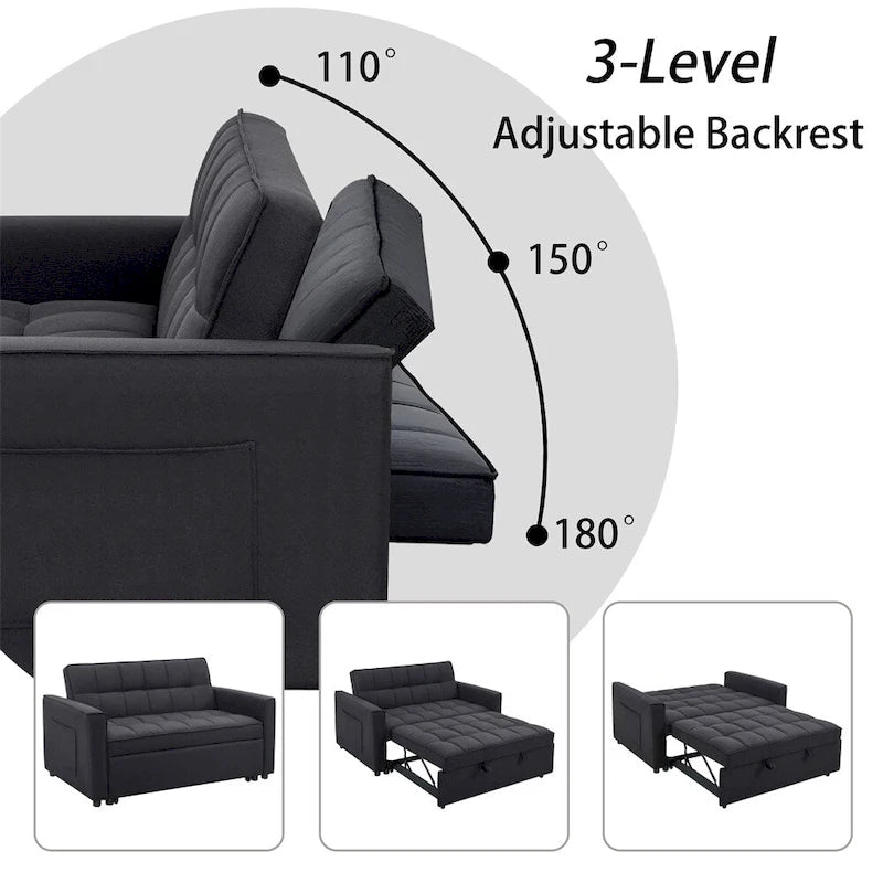 Sofá Cama Extensible con Tejido Trenzado y Estructura de Madera