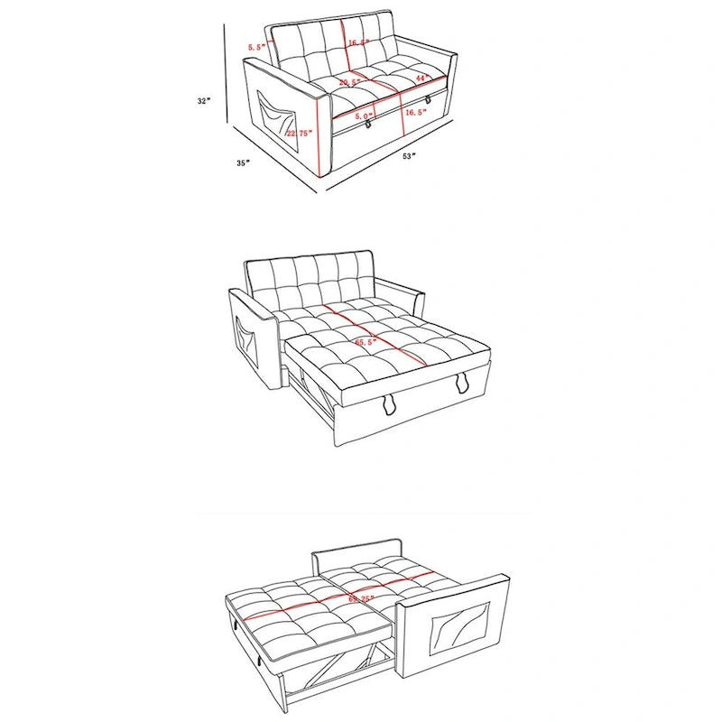 Sofá Cama Extensible con Tejido Trenzado y Estructura de Madera