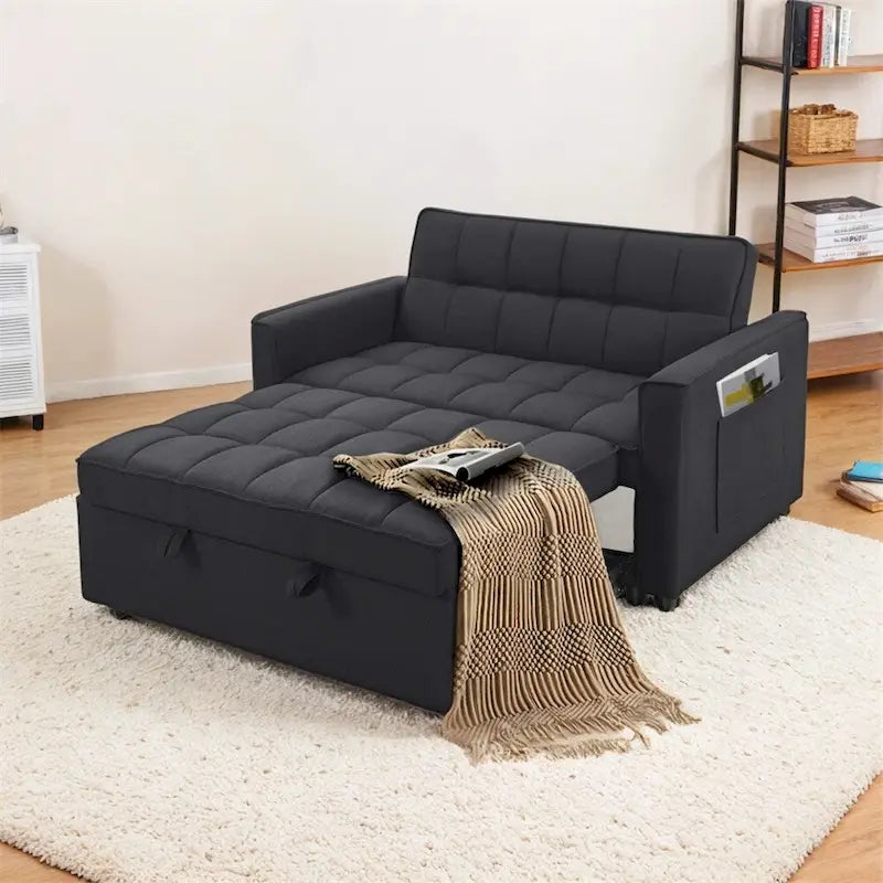 Sofá Cama Extensible con Tejido Trenzado y Estructura de Madera