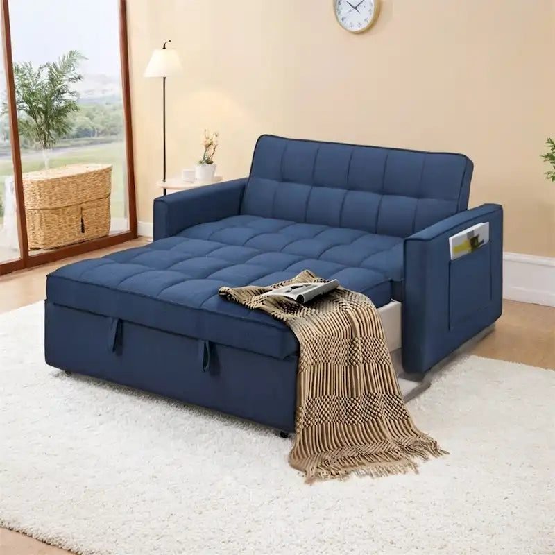 Sofá Cama Extensible con Tejido Trenzado y Estructura de Madera