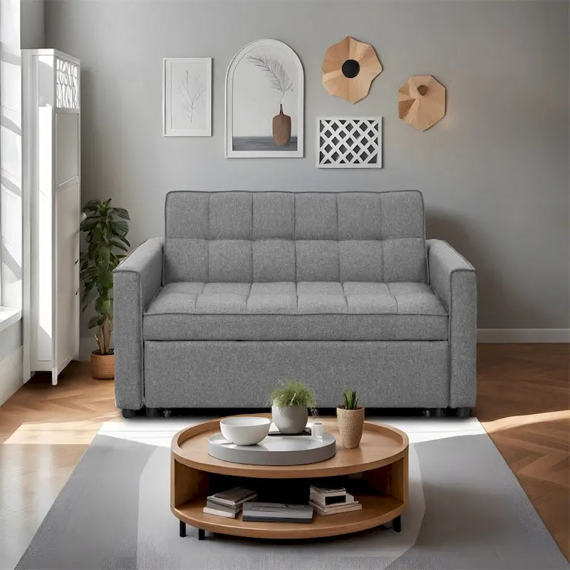Sofá Cama Extensible con Tejido Trenzado y Estructura de Madera
