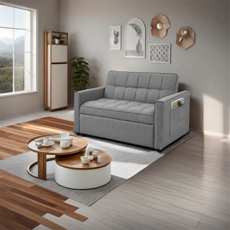 Sofá Cama Extensible con Tejido Trenzado y Estructura de Madera