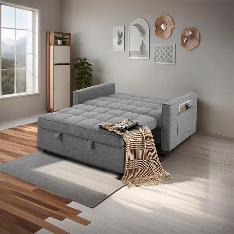 Sofá Cama Extensible con Tejido Trenzado y Estructura de Madera