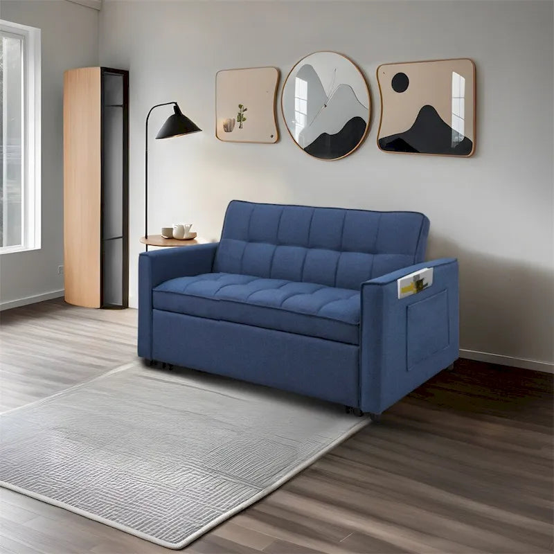 Sofá Cama Extensible con Tejido Trenzado y Estructura de Madera