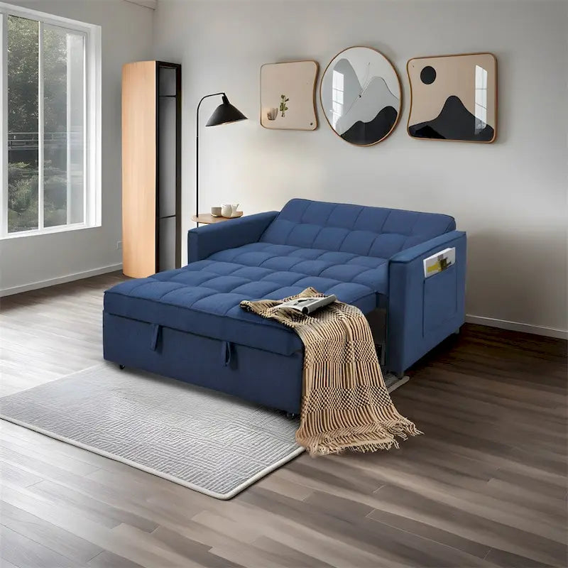 Sofá Cama Extensible con Tejido Trenzado y Estructura de Madera