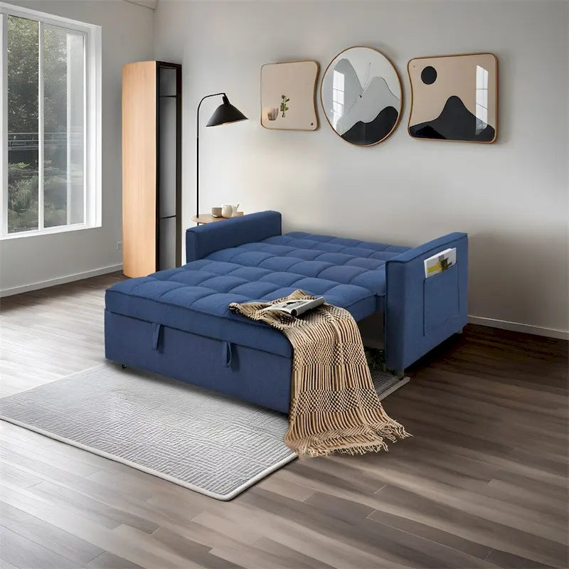 Sofá Cama Extensible con Tejido Trenzado y Estructura de Madera