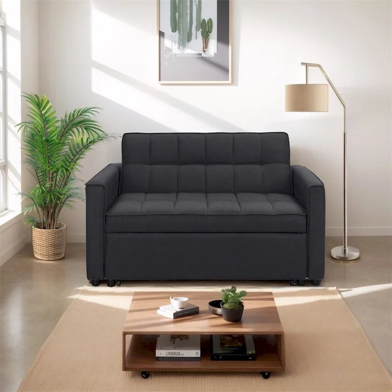 Sofá Cama Extensible con Tejido Trenzado y Estructura de Madera