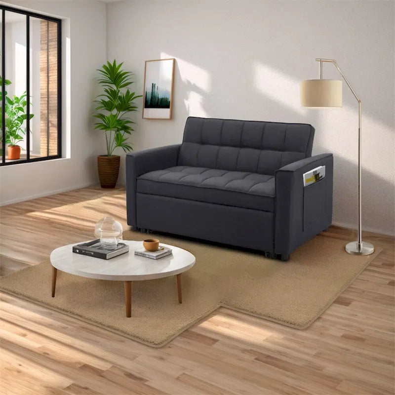 Sofá Cama Extensible con Tejido Trenzado y Estructura de Madera