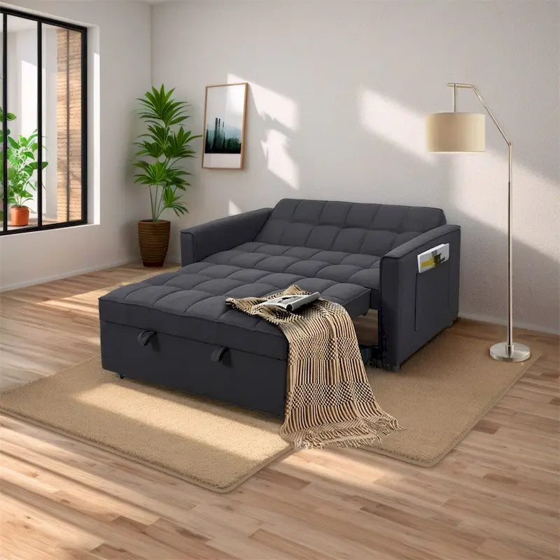Sofá Cama Extensible con Tejido Trenzado y Estructura de Madera