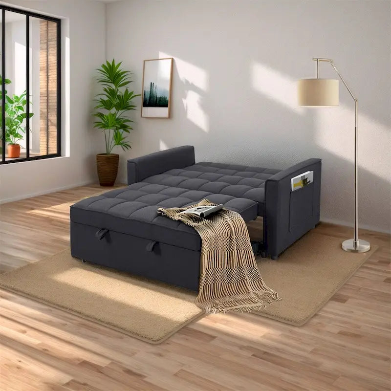 Sofá Cama Extensible con Tejido Trenzado y Estructura de Madera