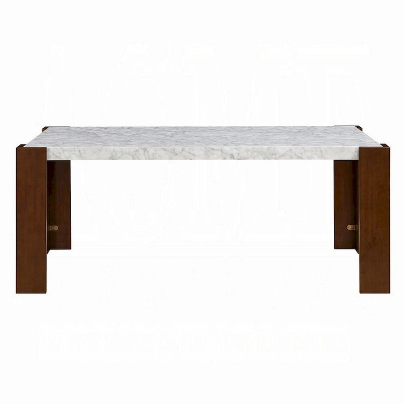 Mesa de comedor rectangular de 72 pulgadas con tablero de imitación mármol y patas de madera