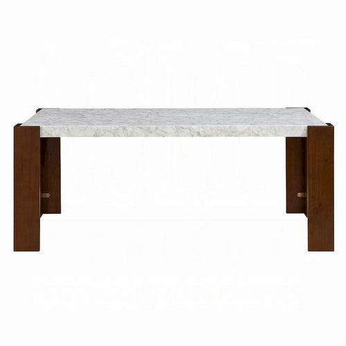 Mesa de comedor rectangular de 72 pulgadas con tablero de imitación mármol y patas de madera