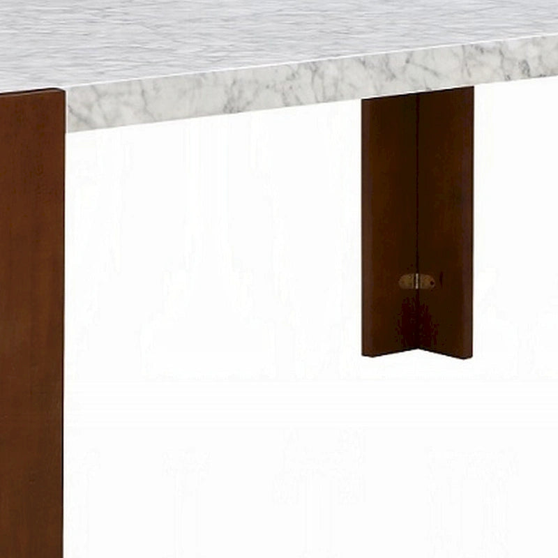 Mesa de comedor rectangular de 72 pulgadas con tablero de imitación mármol y patas de madera