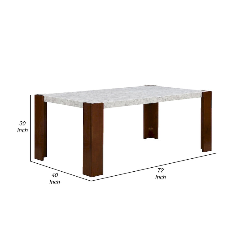 Mesa de comedor rectangular de 72 pulgadas con tablero de imitación mármol y patas de madera