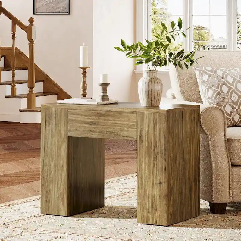 Mesa auxiliar arqueada de 31.5" con patas de madera