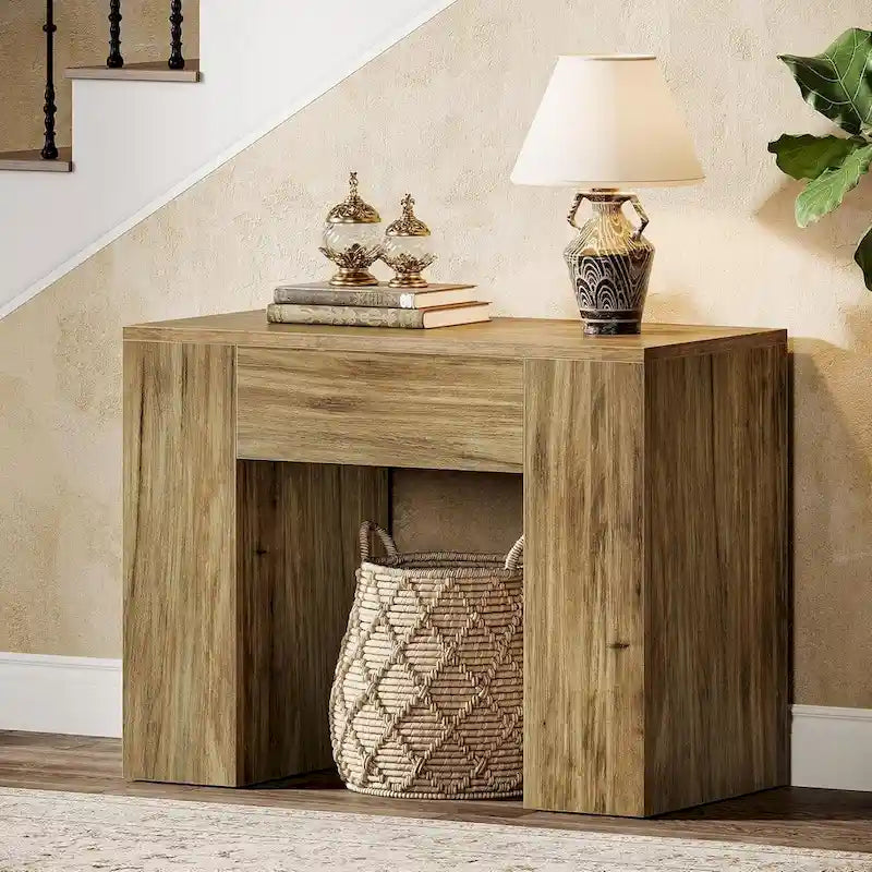 Mesa auxiliar arqueada de 31.5" con patas de madera