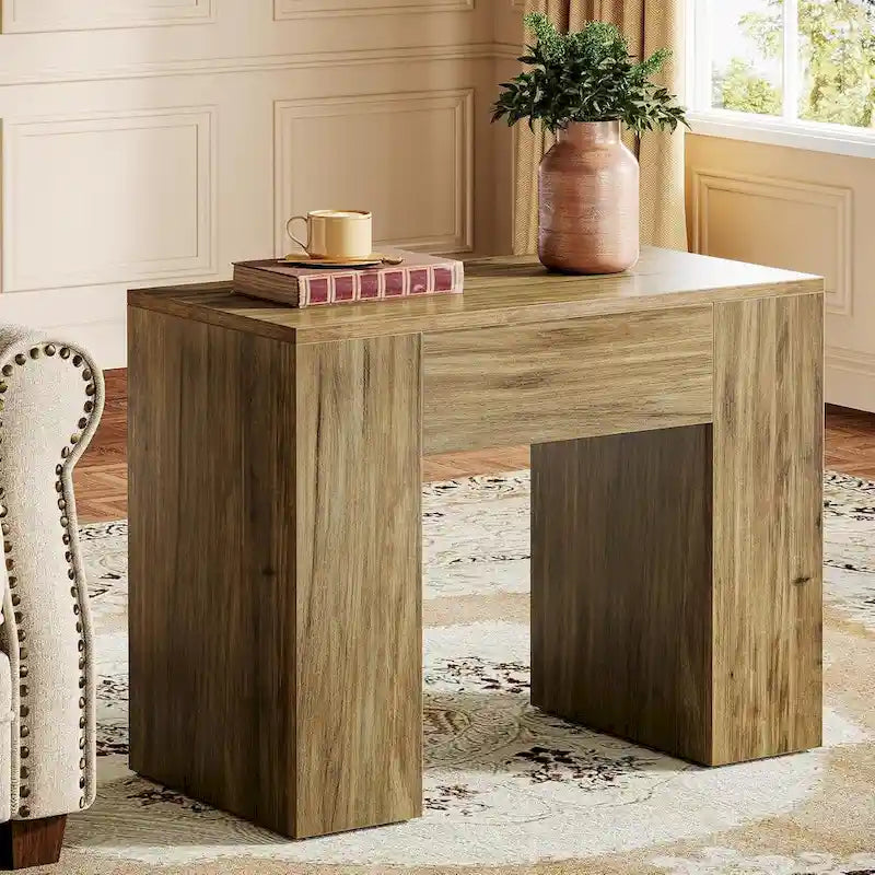 Mesa auxiliar arqueada de 31.5" con patas de madera