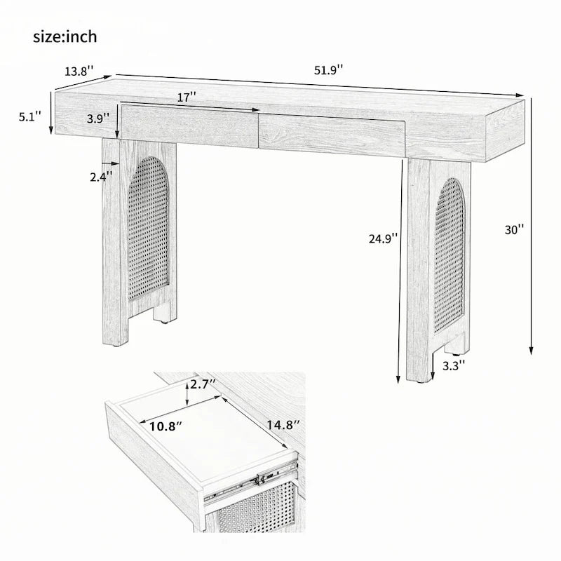 Mesa consola estrecha con 2 cajones – Negro envejecido