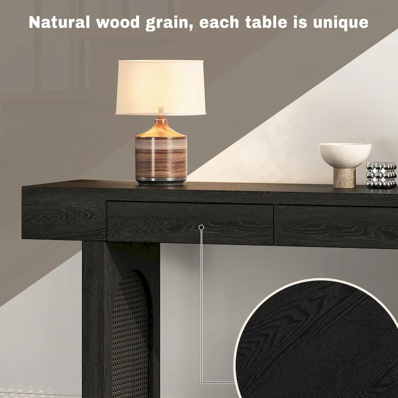 Mesa consola estrecha con 2 cajones – Negro envejecido