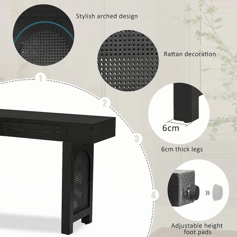 Mesa consola estrecha con 2 cajones – Negro envejecido