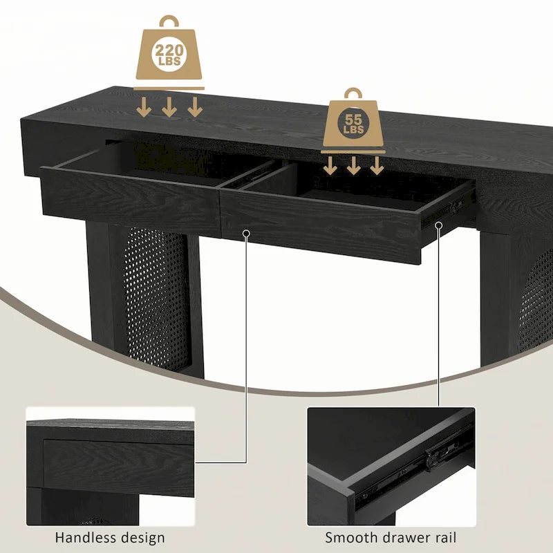 Mesa consola estrecha con 2 cajones – Negro envejecido