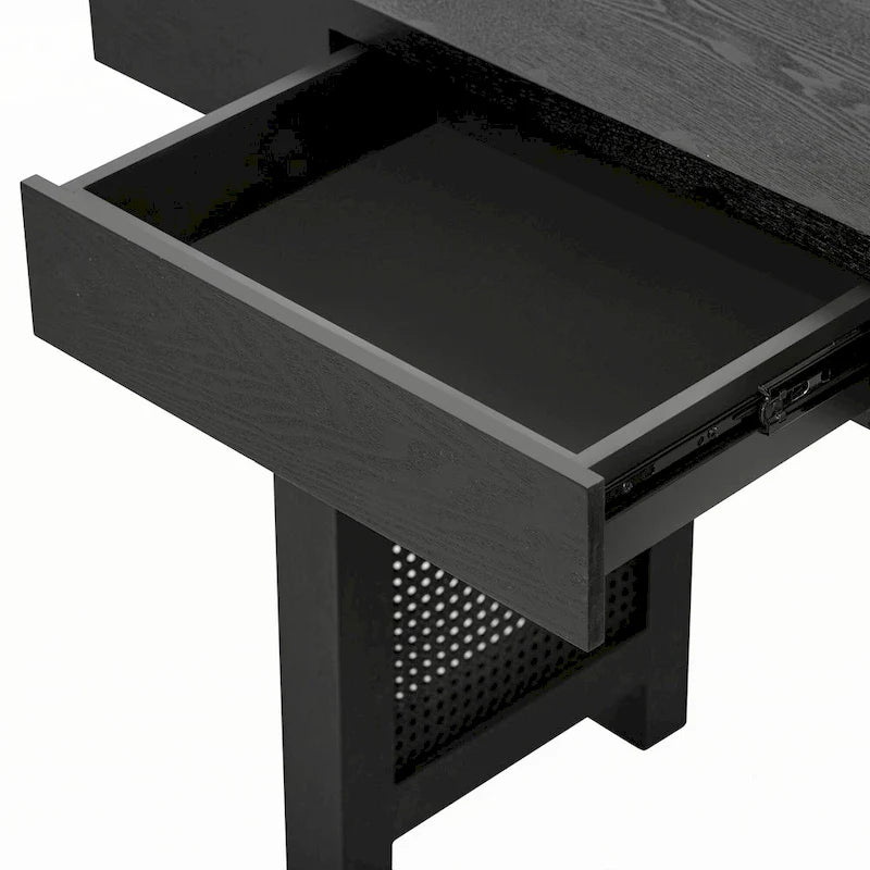 Mesa consola estrecha con 2 cajones – Negro envejecido