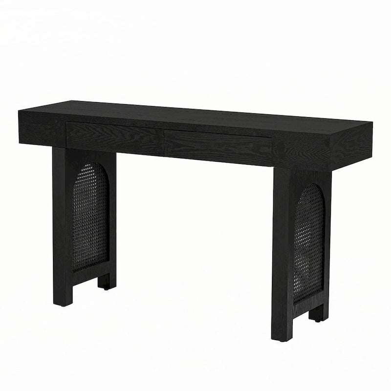Mesa consola estrecha con 2 cajones – Negro envejecido
