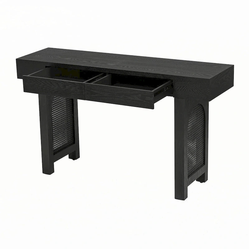 Mesa consola estrecha con 2 cajones – Negro envejecido