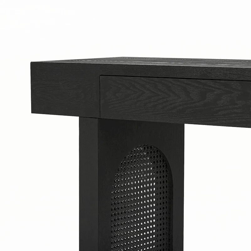 Mesa consola estrecha con 2 cajones – Negro envejecido