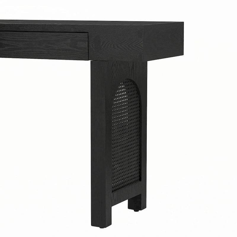 Mesa consola estrecha con 2 cajones – Negro envejecido