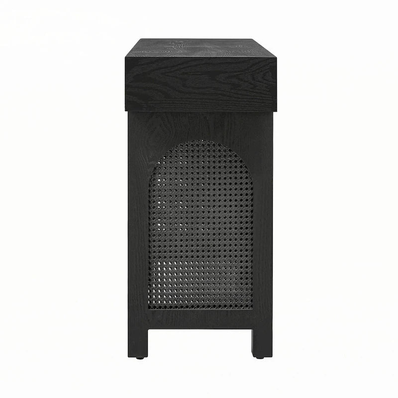 Mesa consola estrecha con 2 cajones – Negro envejecido