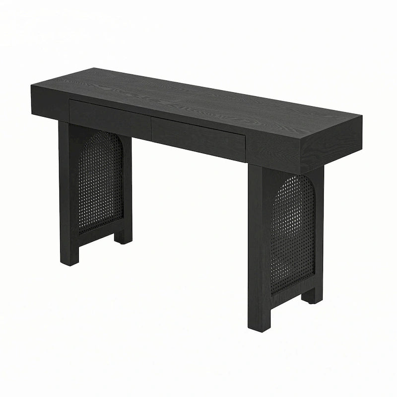 Mesa consola estrecha con 2 cajones – Negro envejecido