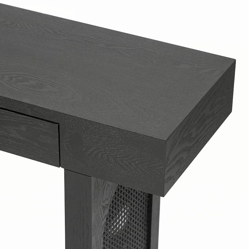 Mesa consola estrecha con 2 cajones – Negro envejecido