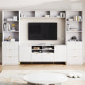 Mueble de pared de 112.5" para entretenimiento con 13 estantes, 8 cajones y 2 gabinetes para televisores de hasta 70" – Blanco