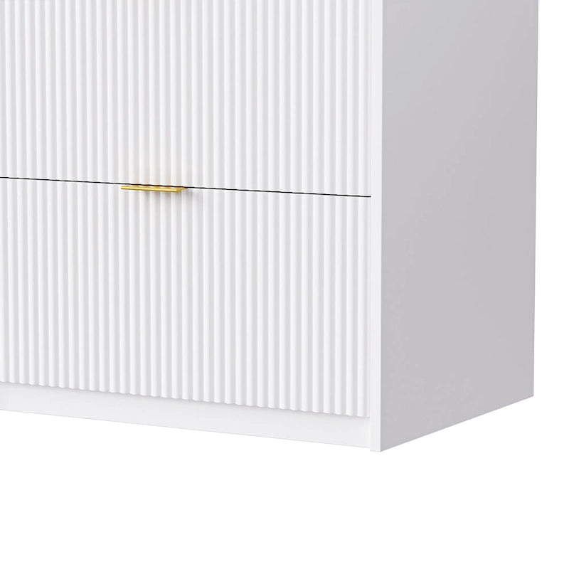Mueble de pared de 112.5" para entretenimiento con 13 estantes, 8 cajones y 2 gabinetes para televisores de hasta 70" – Blanco