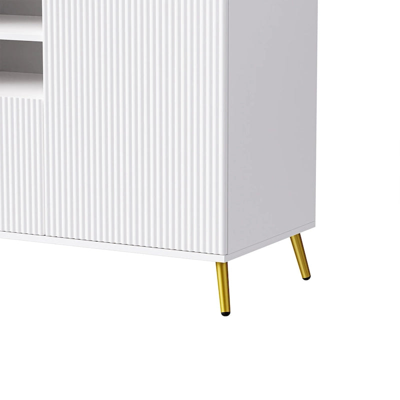 Mueble de pared de 112.5" para entretenimiento con 13 estantes, 8 cajones y 2 gabinetes para televisores de hasta 70" – Blanco