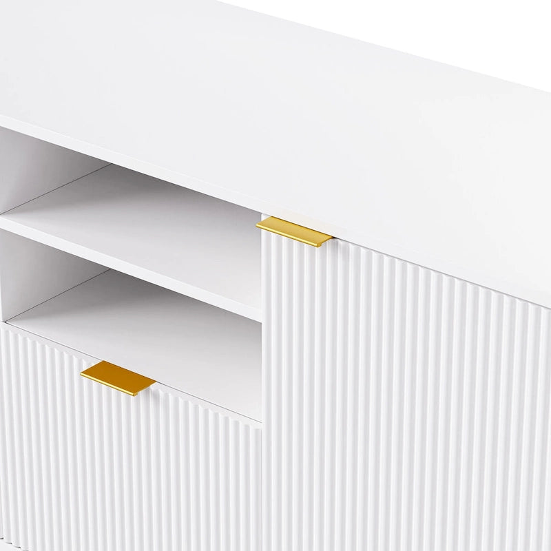Mueble de pared de 112.5" para entretenimiento con 13 estantes, 8 cajones y 2 gabinetes para televisores de hasta 70" – Blanco