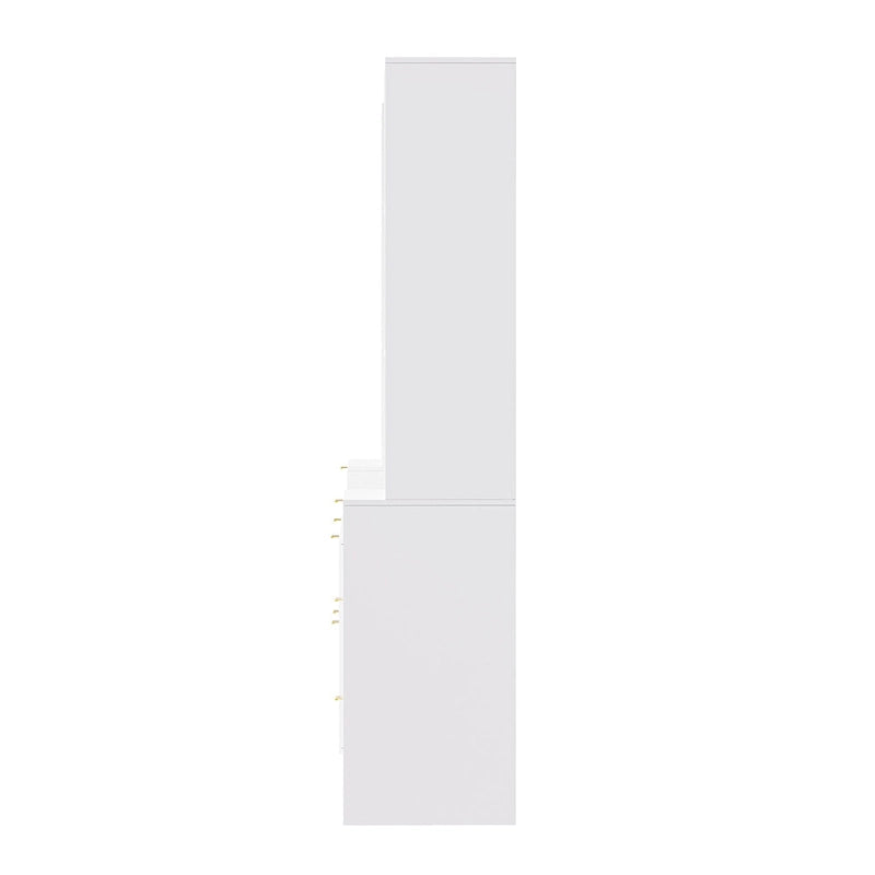 Mueble de pared de 112.5" para entretenimiento con 13 estantes, 8 cajones y 2 gabinetes para televisores de hasta 70" – Blanco