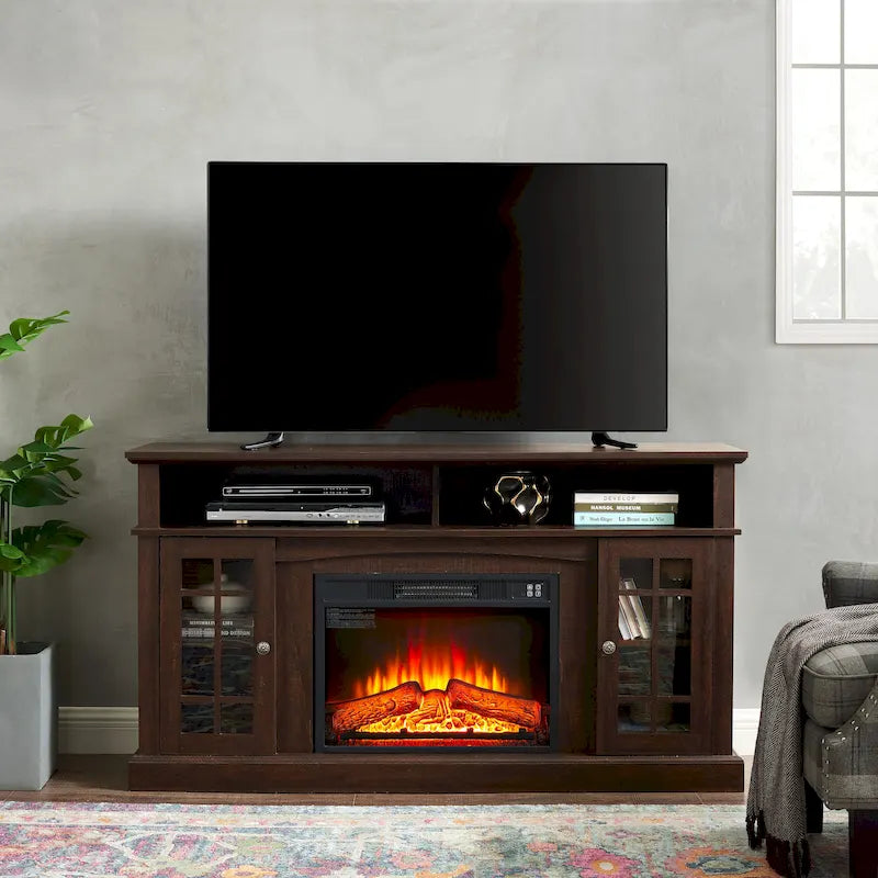 Mueble de TV con chimenea eléctrica de 58 pulgadas - Acabado espresso