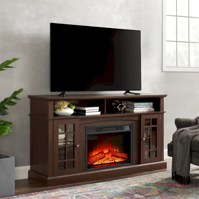 Mueble de TV con chimenea eléctrica de 58 pulgadas - Acabado espresso