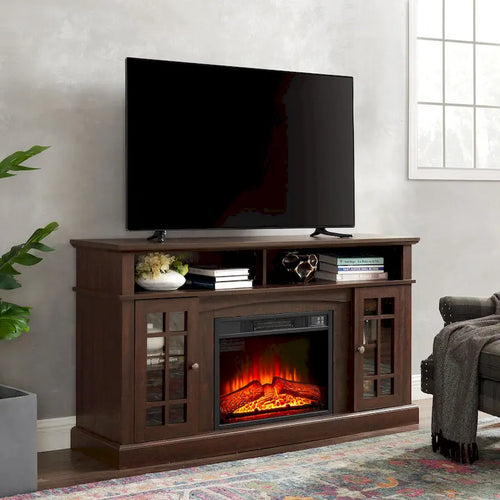 Mueble de TV con chimenea eléctrica de 58 pulgadas - Acabado espresso