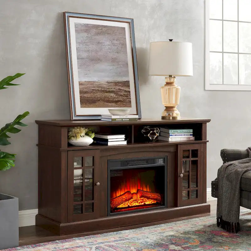 Mueble de TV con chimenea eléctrica de 58 pulgadas - Acabado espresso