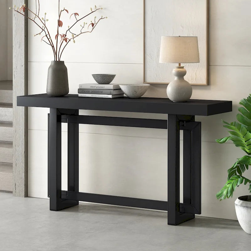 Mesa consola de madera maciza de 59 pulgadas con diseño de patas minimalista