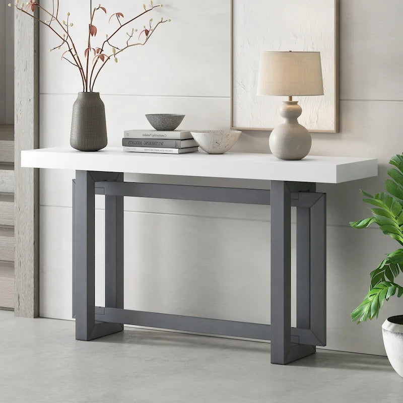 Mesa consola de madera maciza de 59 pulgadas con diseño de patas minimalista