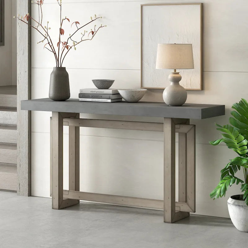 Mesa consola de madera maciza de 59 pulgadas con diseño de patas minimalista